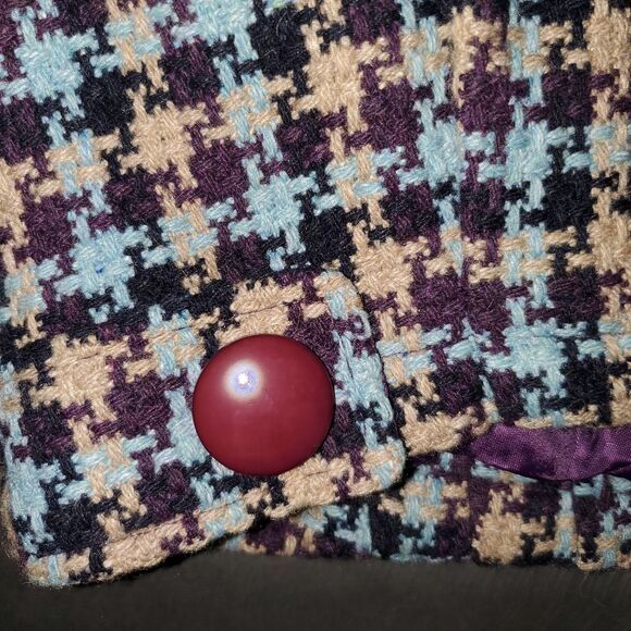 Chloe Houndstooth Plaid Tweed Purple Blue Girls Teen Jacket Coat Large or XL - Picture 8 of 12